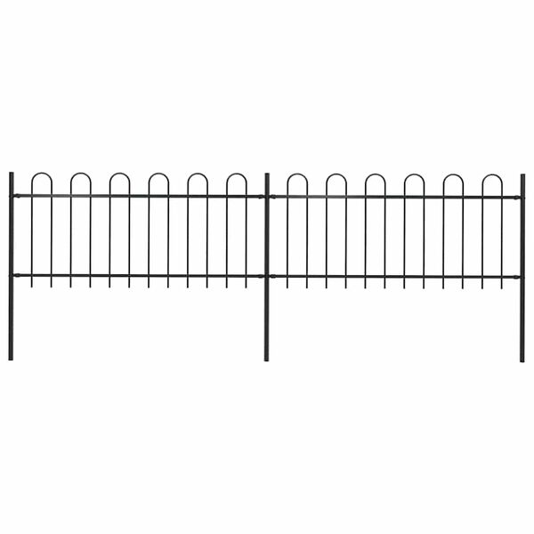 vidaXL Garden Fence with Hoop Top Steel 141.3"x31.5" Black