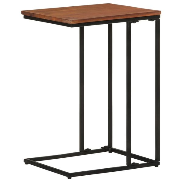 vidaXL Side Table Brown and Black Solid Acacia Wood, Powder-Coated Iron