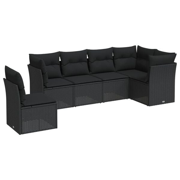 vidaXL Garden Sofa Set Black PE Rattan 6 Piece Adjustable Feet