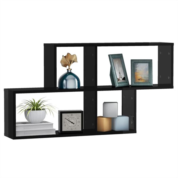 vidaXL Wall Shelf High gloss black Engineered wood 39.4 x 7.1 x 20.9 in