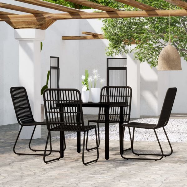 vidaXL Dining Set Black Powder-coated steel, PE rattan, Glass 5 Piece Set