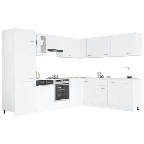 vidaXL Kitchen Cabinet Set White Engineered wood, Glass 14 piece set