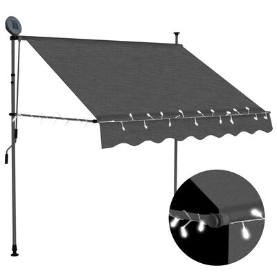 vidaXL Manual Retractable Awning with LED 59.1" Anthracite