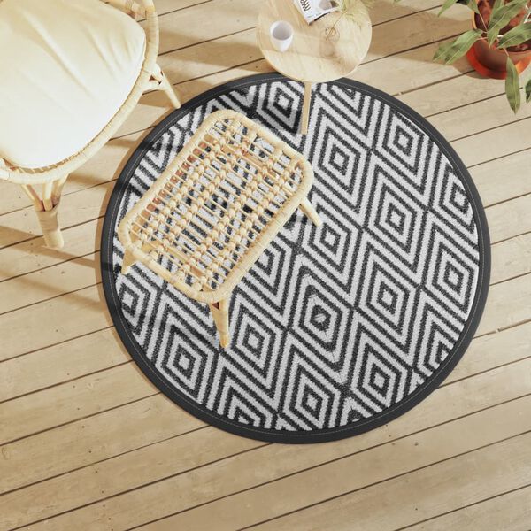 vidaXL Outdoor Carpet White and Black Polypropylene (PP) &Oslash;47.2 in