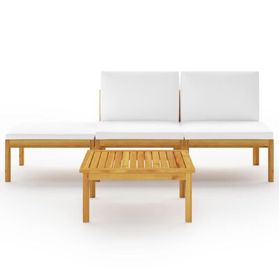 vidaXL 4 Piece Patio Lounge Set with Cushions Cream Solid Acacia Wood