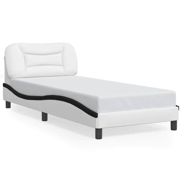 vidaXL Bed Frame without Mattress "Hvar" White and Black 31.5"x78.7" Faux Leather