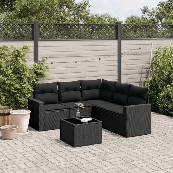 vidaXL Garden Sofa Set Black PE rattan, Powder-coated steel, Tempered glass