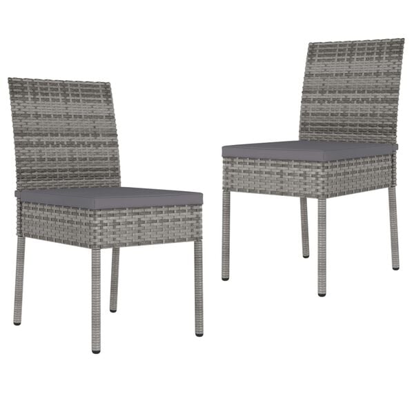 vidaXL Dining Chair Set of 2 Grey Poly rattan, powder-coated steel