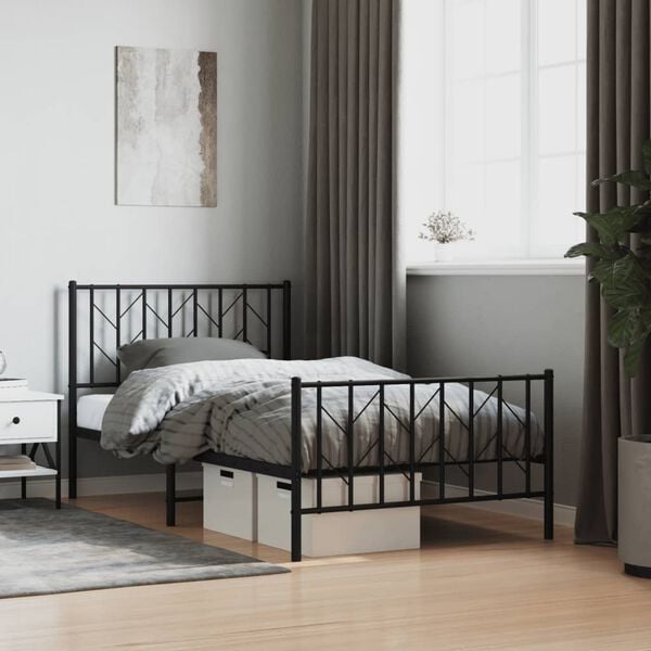 vidaXL Bed Frame Black Powder-Coated Steel 39.4 x 78.7 in Sturdy