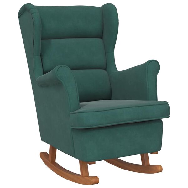 vidaXL Rocking Chair Dark Green Velvet, Solid Rubber Wood Medium