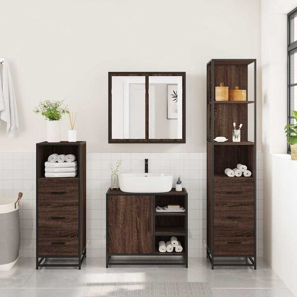 vidaXL Bathroom Furniture Set Brown Oak Engineered wood and metal Medium