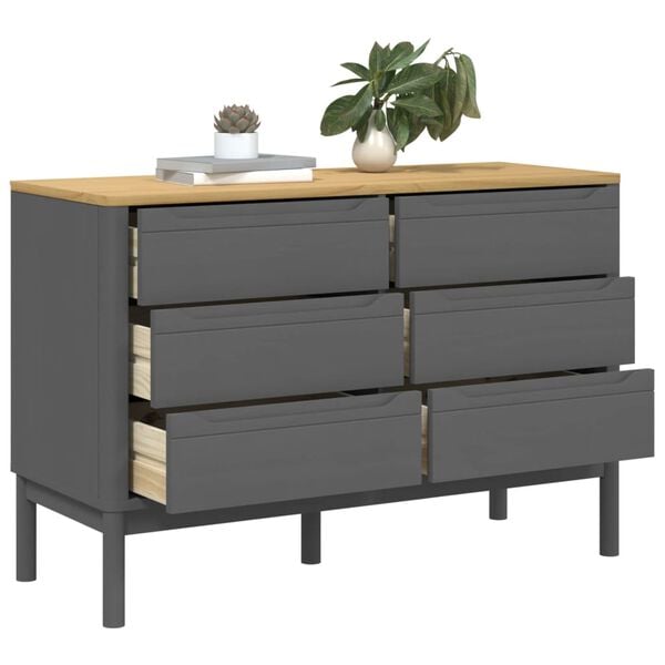 vidaXL Drawer Cabinet Grey Solid pine wood Large Chest of Drawers