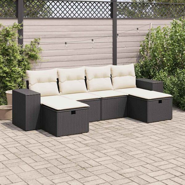vidaXL Garden Sofa Set Black and Cream PE Rattan Medium