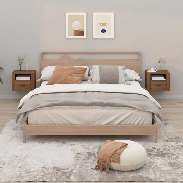 vidaXL Wall-mounted Bedside Cabinet Set of 2 Brown Oak Engineered Wood