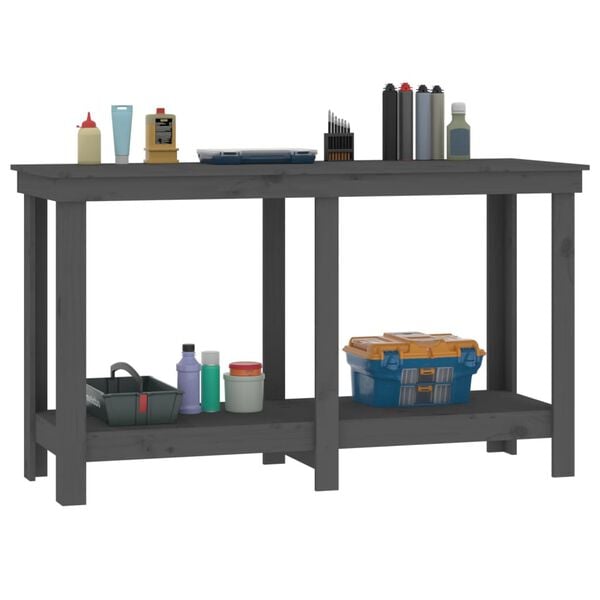 vidaXL Work Bench Grey 55.1x19.7x31.5" Solid Wood Pine