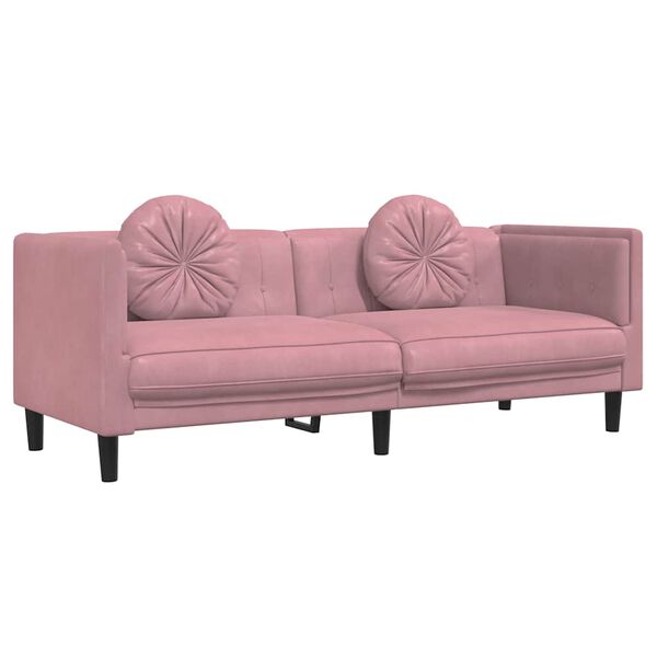 vidaXL Sofa Pink Velvet (100% polyester), plywood, solid wood 3-Seater
