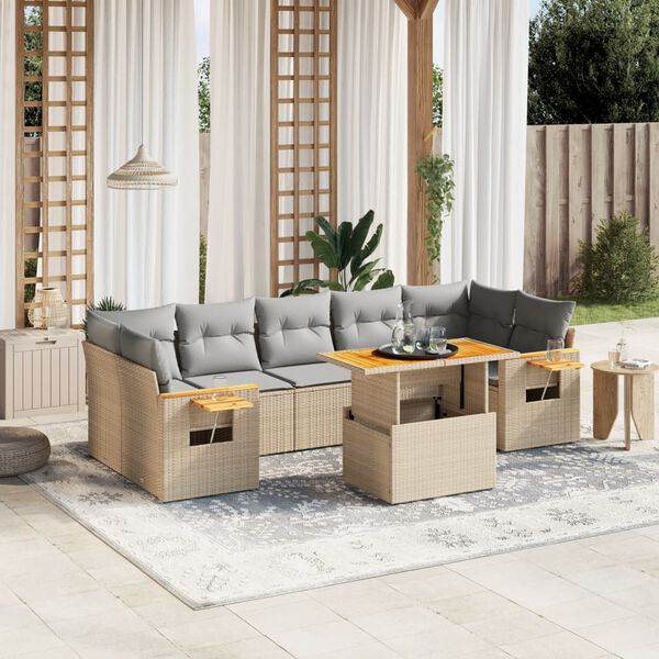 vidaXL Garden Sofa Set Beige PE Rattan Large Adjustable Feet