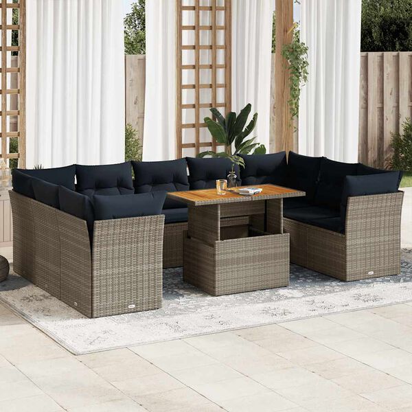 vidaXL 10 Piece Patio Sofa Set with Cushions Gray Poly Rattan