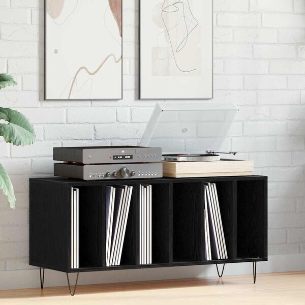 vidaXL Record Cabinet with Shelf Black Oak 39.37 x 14.96 x 18.90 in