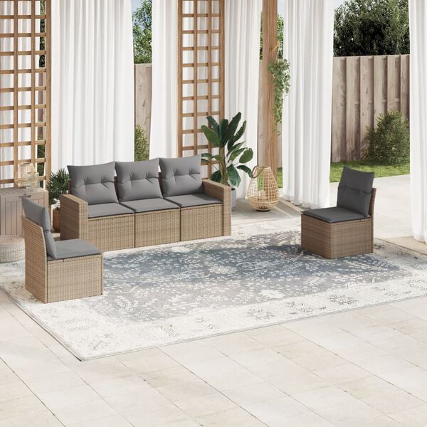 vidaXL Garden Sofa Set Beige, Light Grey PE Rattan Medium Modular