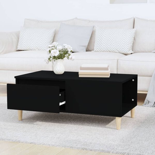 vidaXL Coffee Table Black Engineered wood, Solid eucalyptus wood Medium
