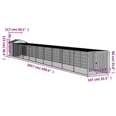 vidaXL Chicken Cage with Run Light Gray 46.1"x400.4"x48.4" Galvanized Steel