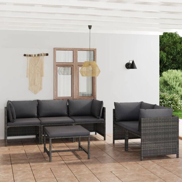 vidaXL Garden Lounge Set Grey PE (polyethylene) rattan, powder-coated steel