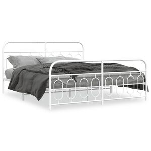 vidaXL Bed Frame White Steel Queen Bed Frame Rectangular Modern