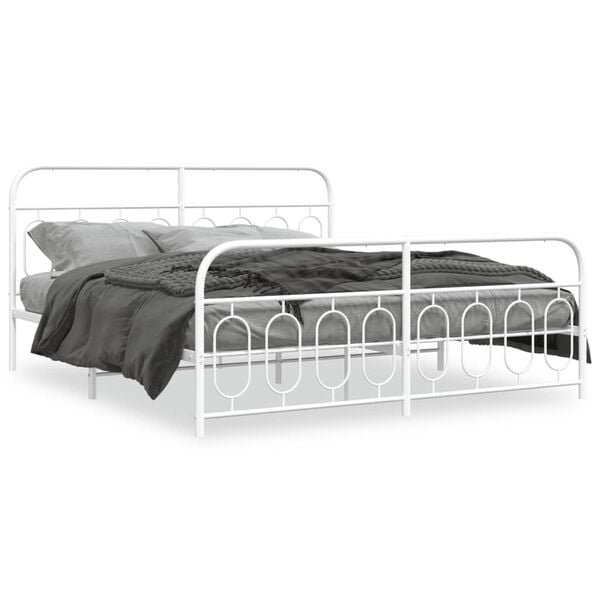vidaXL Bed Frame White Steel Queen Bed Frame Rectangular Modern