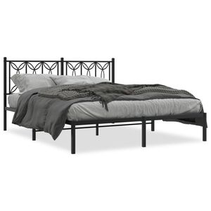 vidaXL Metal Bed Frame without Mattress with Headboard Black 63"x78.7"