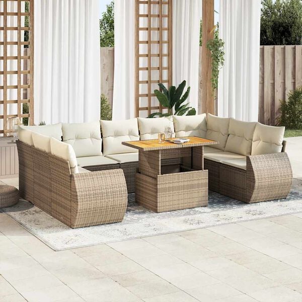 vidaXL Garden Sofa Set Beige PE rattan Large Adjustable Armrests