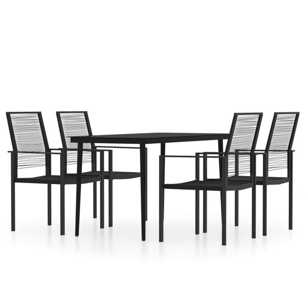 vidaXL Dining Set Black Powder-coated steel, glass, PVC hollow rattan