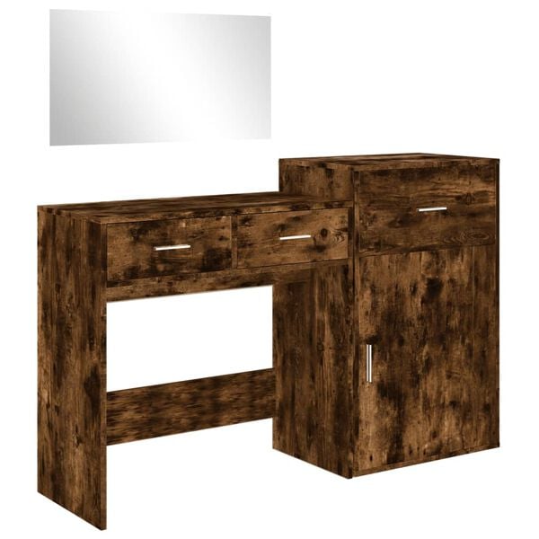 vidaXL Dressing Table Set Smoked Oak Engineered wood, glass Medium
