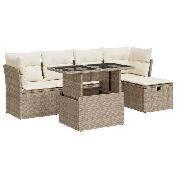 vidaXL Garden Sofa Set Beige PE rattan, powder-coated steel Large