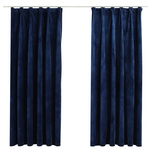 vidaXL Blackout Curtains 2 pcs with Hooks Velvet Dark Blue 55.1x68.9"