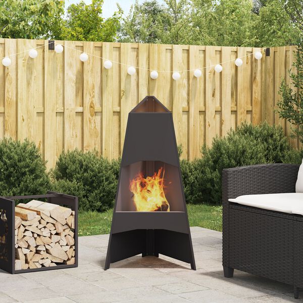 vidaXL Fire Pit Black 19.69 x 19.69 x 37.40 in Steel