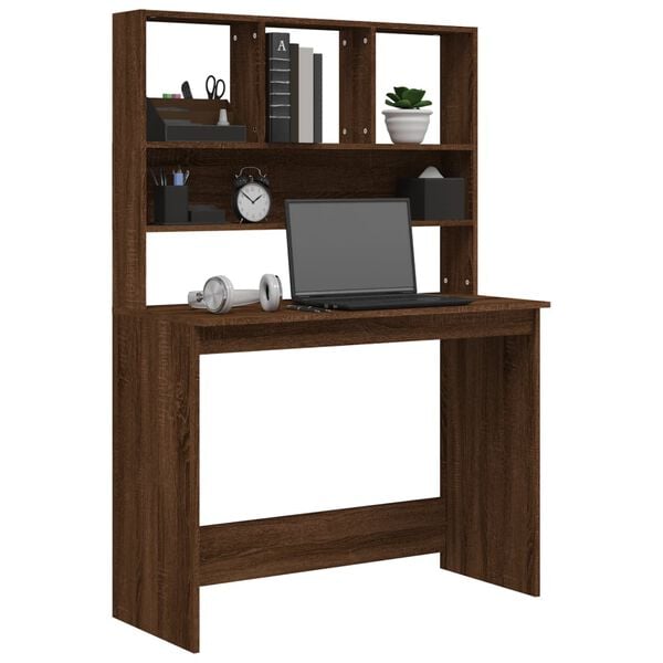 vidaXL Desk Brown Oak Engineered Wood Compact Shelving Desk