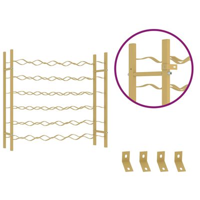 Composite image of a wine rack with multiple racks and wall mounts, plus small hardware brackets