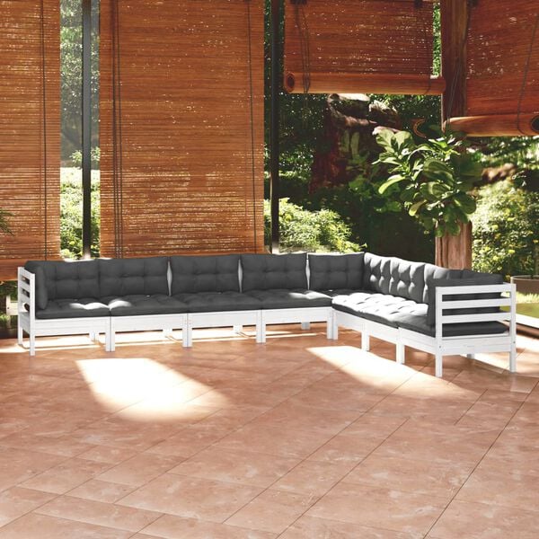 vidaXL Garden Lounge Set White Solid pinewood, 100% polyester fabric