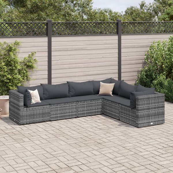 vidaXL Patio Lounge Set Grey PE rattan, powder-coated steel, 100% polyester