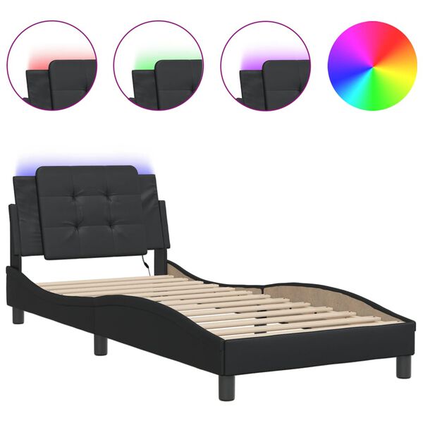 vidaXL Bed Frame with LED without Mattress "Zadar" Black 39.4"x79.9"