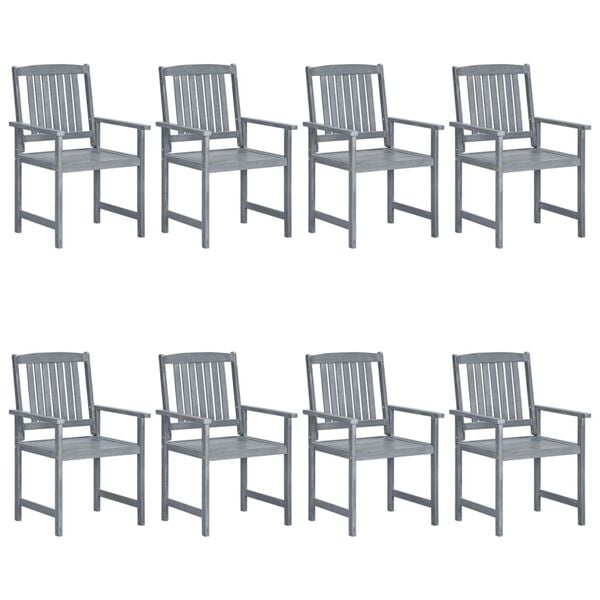 vidaXL Patio Chairs with Cushions 8 pcs Solid Acacia Wood Grey