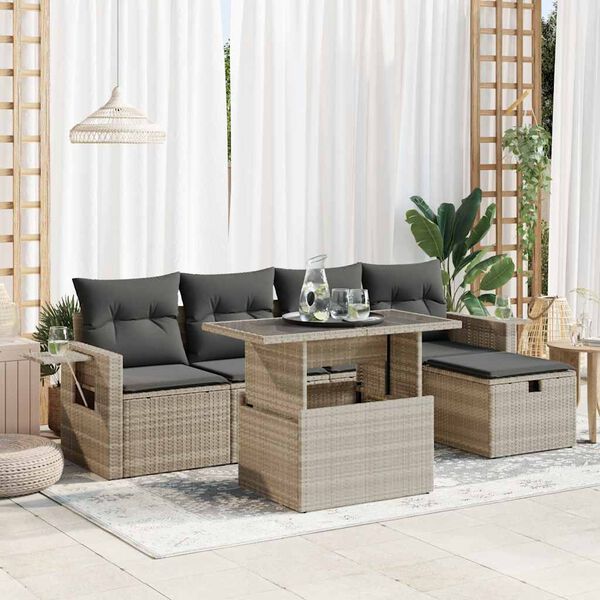 vidaXL Garden Sofa Set Light Grey PE Rattan Large Garden Sofa Set