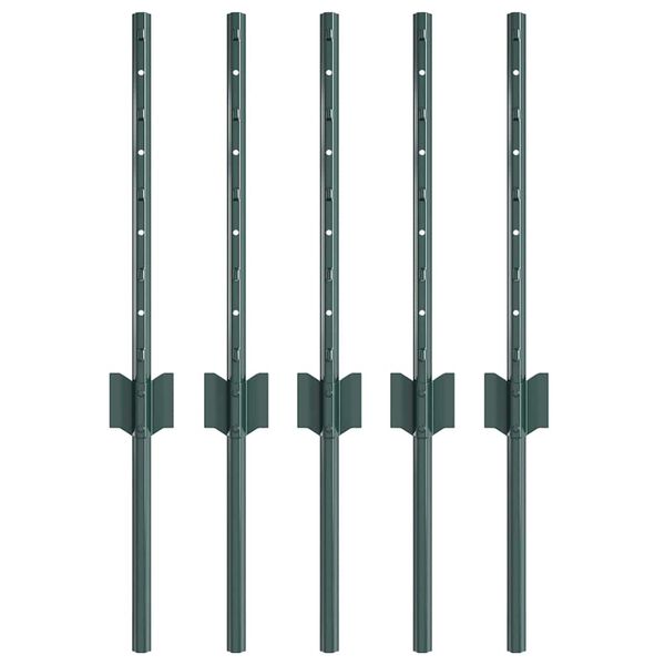 vidaXL Fence Post 5 pcs Green 31.50 in Steel
