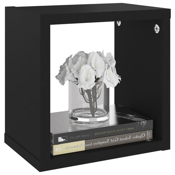 vidaXL Cube Shelf Set of 4 Black Engineered wood Small Wall mounting