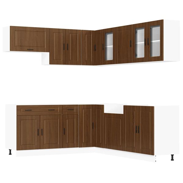 vidaXL Kitchen Cabinet Set Brown Oak Engineered wood and glass Large
