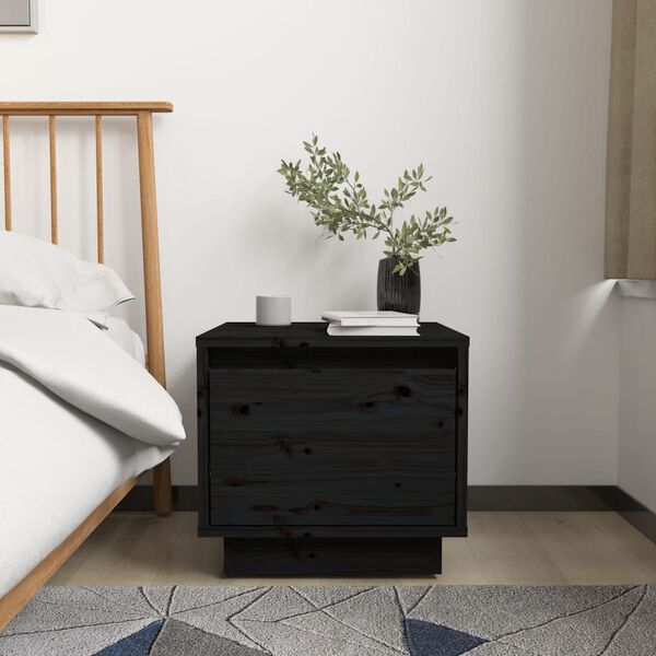 vidaXL Bedside Cabinet Set of 2 Black Solid Pine Wood Small