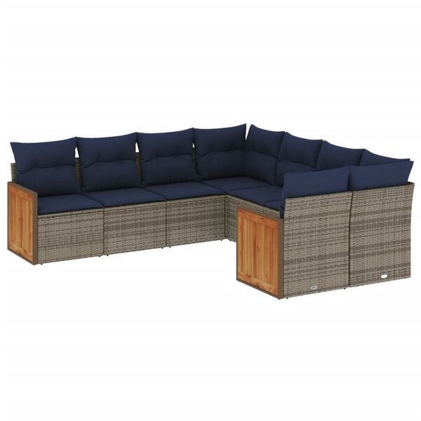 vidaXL 8 Piece Garden Sofa Set with Cushions Grey Poly Rattan