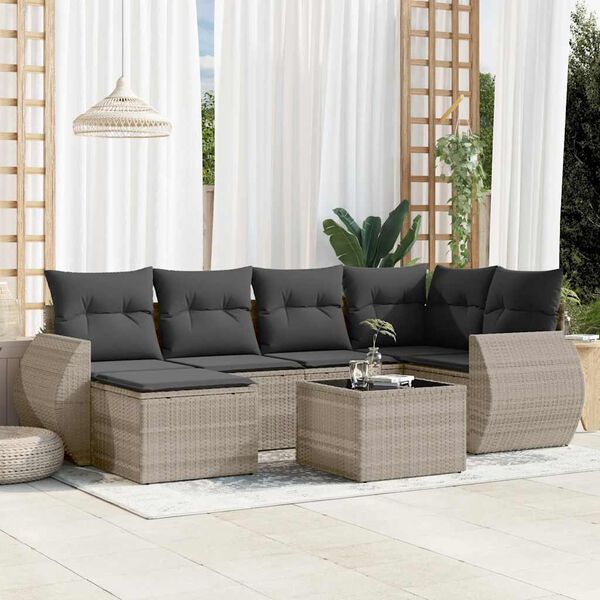 vidaXL Garden Sofa Set Light grey PE Rattan Large Modular