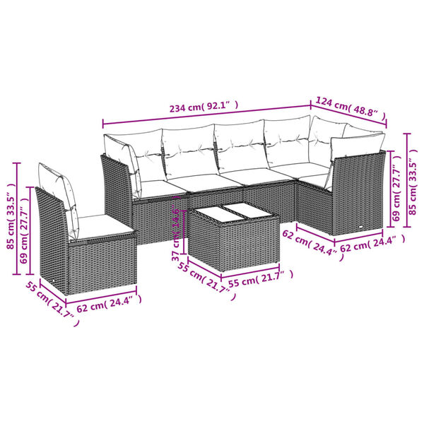 vidaXL Garden Sofa Set Grey PE rattan, powder-coated steel, tempered glass